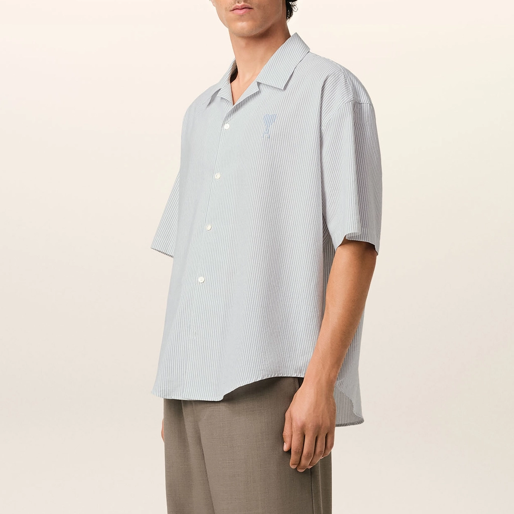 AMI Paris Camp Collar Pinstriped Cotton Shirt - XL